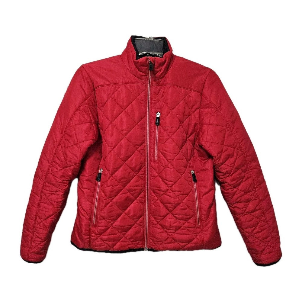 Lands'‎ End Jacket Women XS Red Quilted PrimaLoft Insulated Full Zip Mock Neck